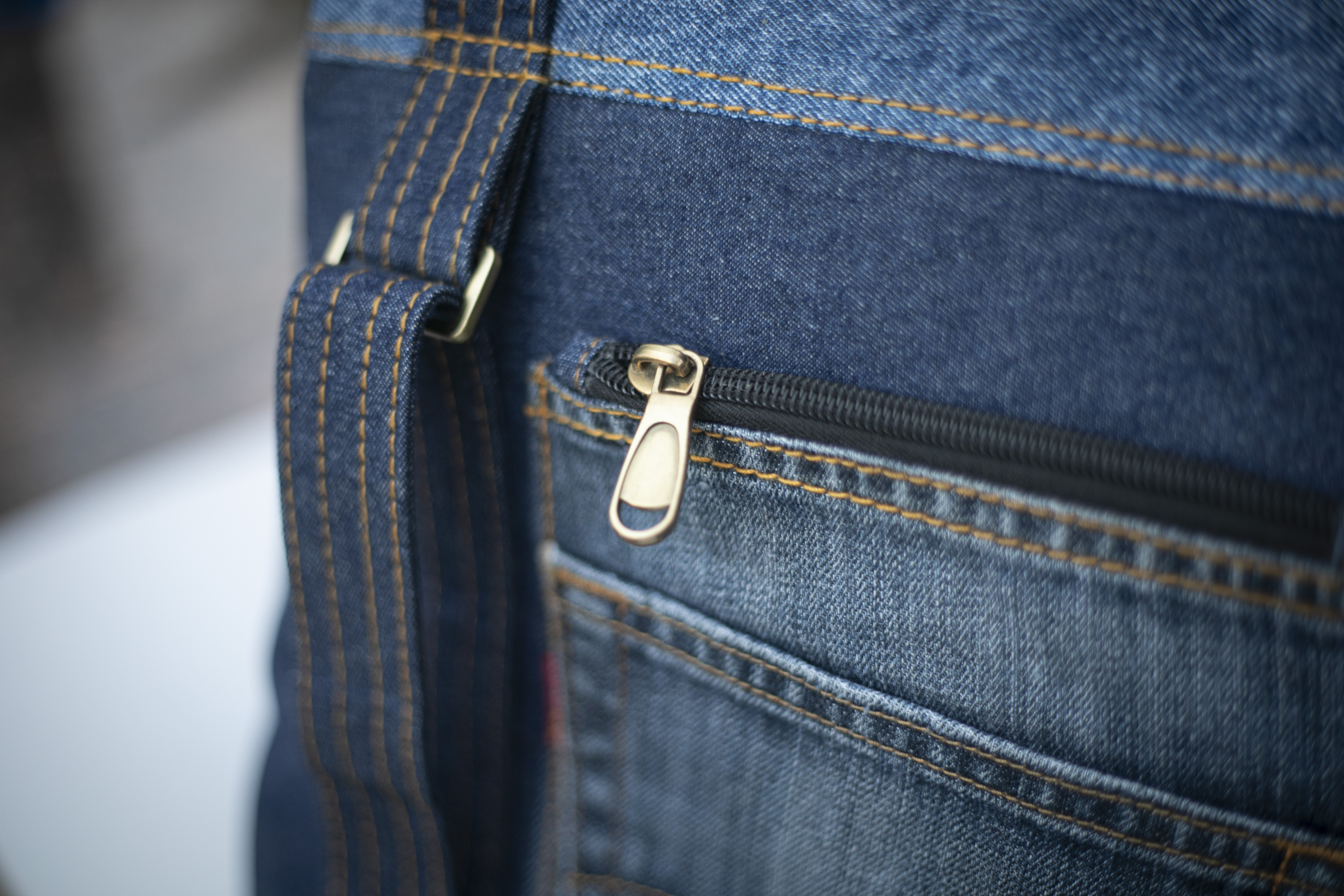 Detailed view of Born Again zipper and reinforced seams